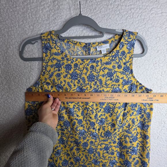 J Jill Love Linen PetiteSm Yellow n Blue floral Print W Pockets Shift Tank Dress - Picture 6 of 14